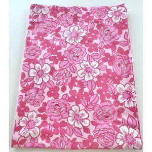 Vintage 70s flat /top sheet, pink and white flowers bedsheet, twin size bed